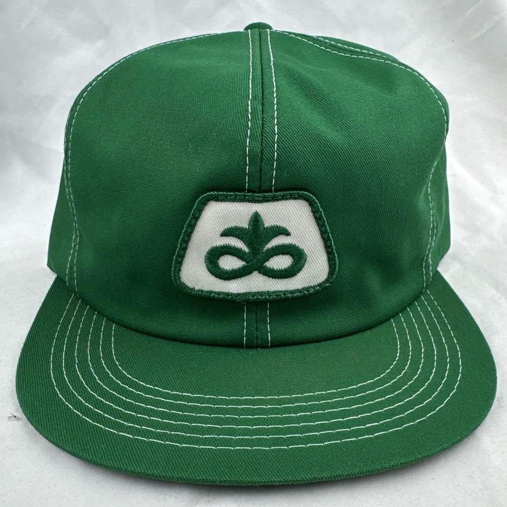 Vintage 80s Pioneer Hi-Bred Seed K-Products Green Snapback Hat USA